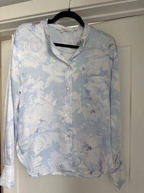 Vince Light Blue and White Floral Button-Down Blouse
